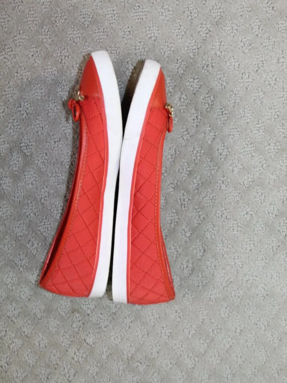 Tory Burch Sz 8 Cap-Toe Ballet Flat Patent Leather/Quilt Leather Coral Crush